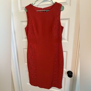 Adrianna Papell Women's Size 14 Red/Orange‎ Lace Paneled Sheath Dress Sleeveless
